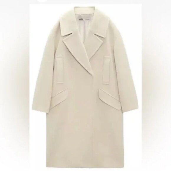 NEW ZARA Cream Oversized Coat Pockets Blogger Favorite - Picture 3 of 8